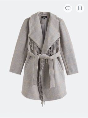 CoffeeShop Frindge Wool Like Blend Gray Plaid Coat - NWT